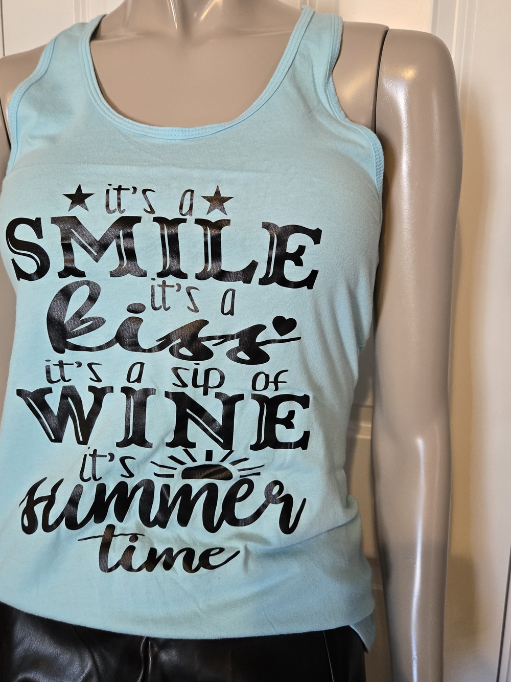 Light Teal "Summertime" Country lyrics Graphic Racerback Tank Top